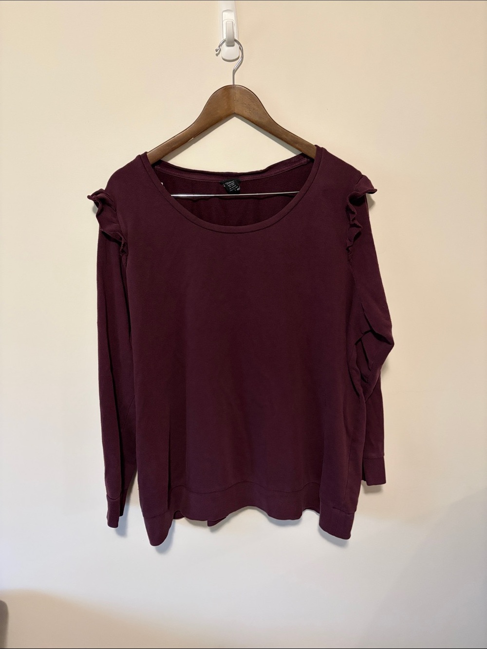 torrid Burgundy Long-Sleeve Ruffle Shoulder Sweatshirt